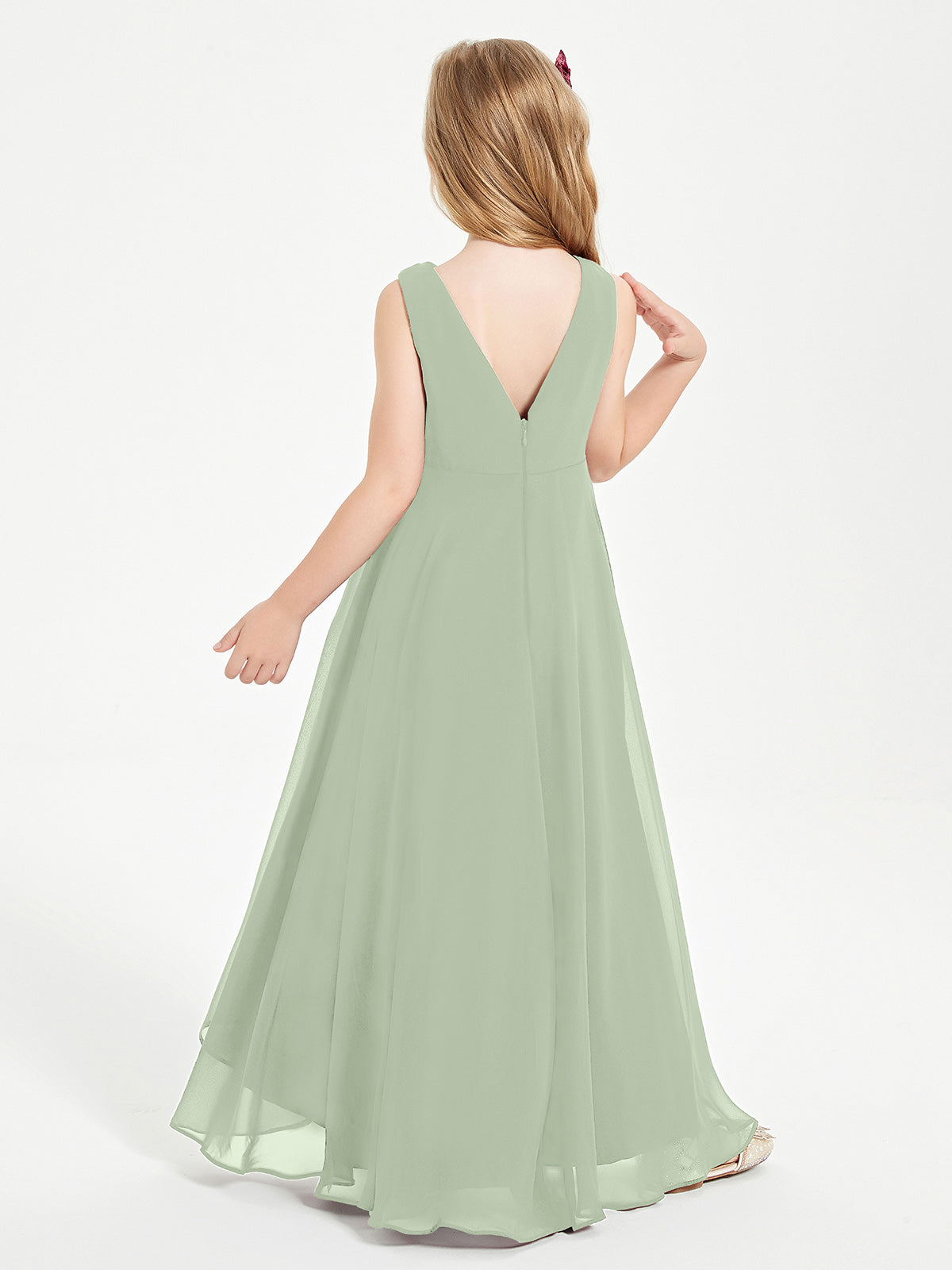 Modern Asymmetrical Cowl Neck Junior Bridesmaid Dresses Dusty Sage